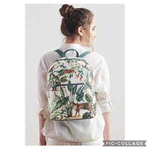 Maison d’ Hermine Wild Jungle Green Multi Cotton Backpack W/Matching Pouch NWT
